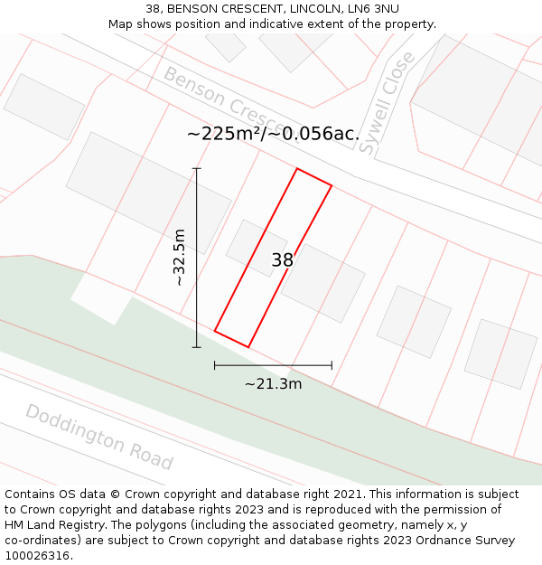 38, BENSON CRESCENT, LINCOLN, LN6 3NU: Plot and title map
