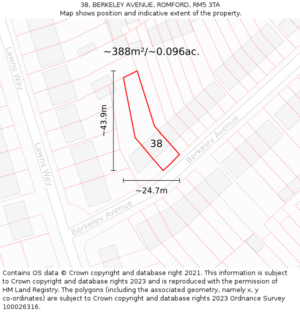 38, BERKELEY AVENUE, ROMFORD, RM5 3TA: Plot and title map
