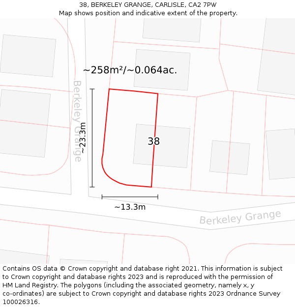 38, BERKELEY GRANGE, CARLISLE, CA2 7PW: Plot and title map