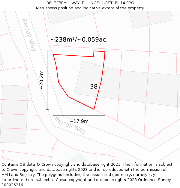 38, BERRALL WAY, BILLINGSHURST, RH14 9PG: Plot and title map