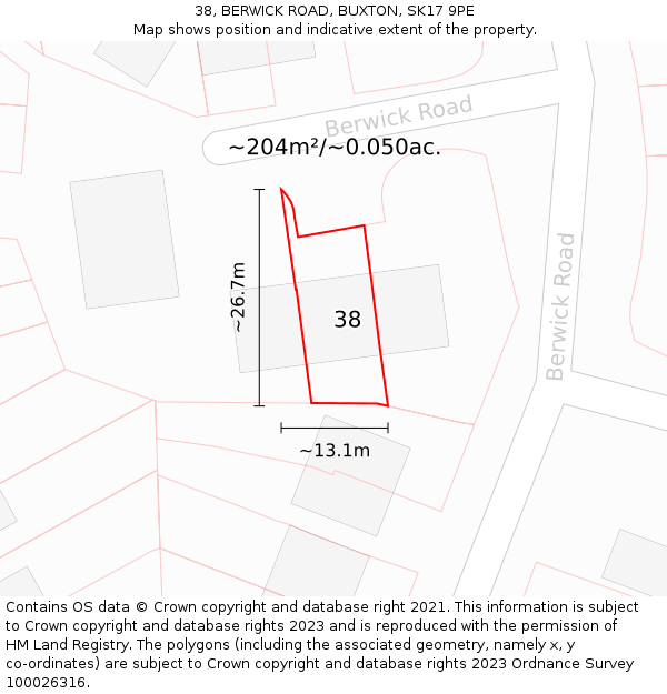 38, BERWICK ROAD, BUXTON, SK17 9PE: Plot and title map