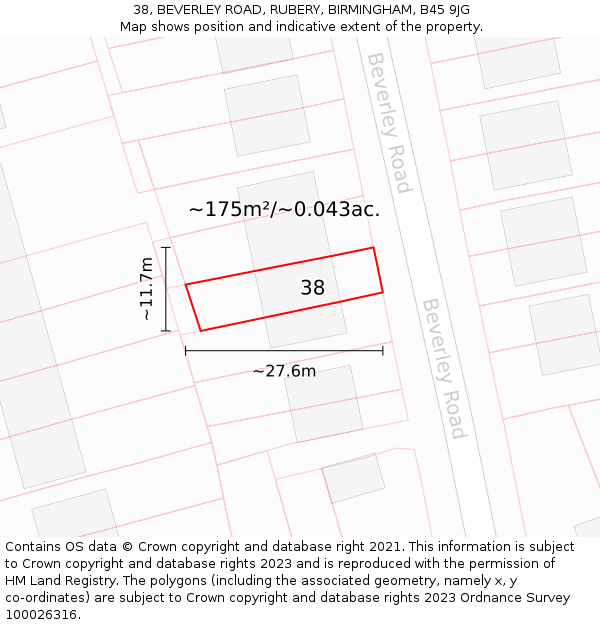 38, BEVERLEY ROAD, RUBERY, BIRMINGHAM, B45 9JG: Plot and title map