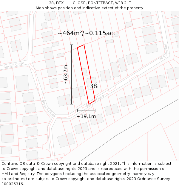 38, BEXHILL CLOSE, PONTEFRACT, WF8 2LE: Plot and title map
