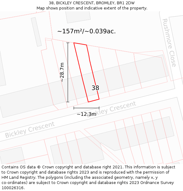 38, BICKLEY CRESCENT, BROMLEY, BR1 2DW: Plot and title map