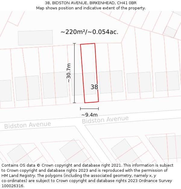 38, BIDSTON AVENUE, BIRKENHEAD, CH41 0BR: Plot and title map