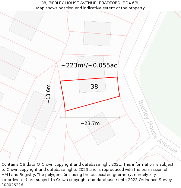 38, BIERLEY HOUSE AVENUE, BRADFORD, BD4 6BH: Plot and title map
