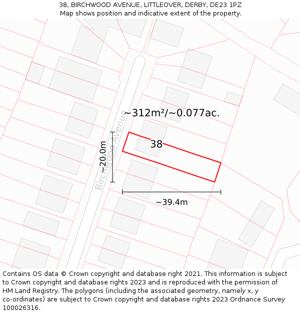 38, BIRCHWOOD AVENUE, LITTLEOVER, DERBY, DE23 1PZ: Plot and title map