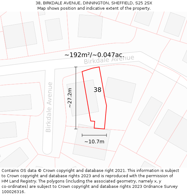 38, BIRKDALE AVENUE, DINNINGTON, SHEFFIELD, S25 2SX: Plot and title map