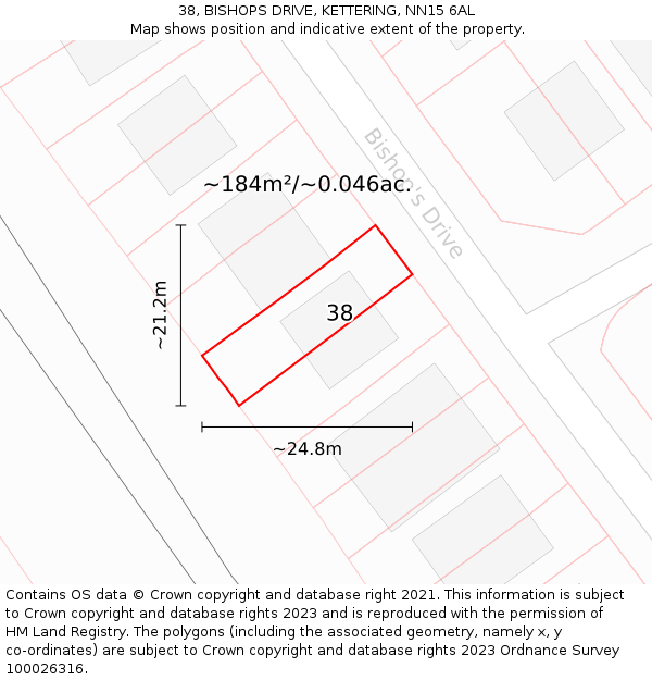 38, BISHOPS DRIVE, KETTERING, NN15 6AL: Plot and title map