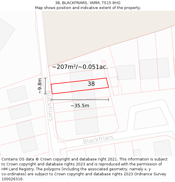 38, BLACKFRIARS, YARM, TS15 9HG: Plot and title map
