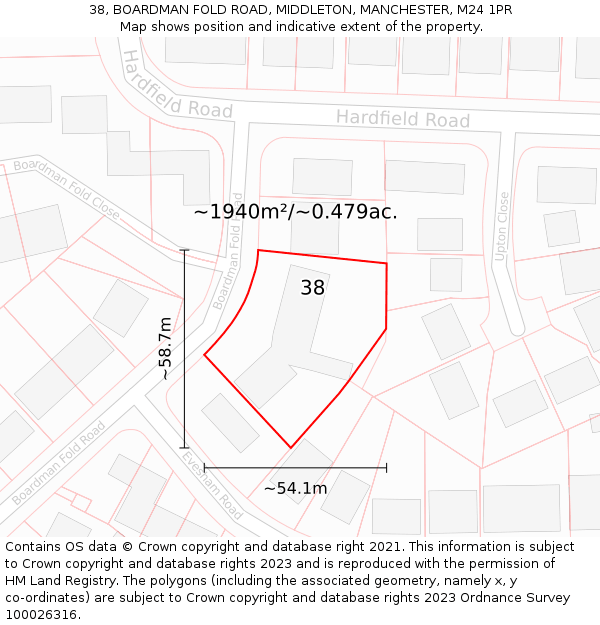38, BOARDMAN FOLD ROAD, MIDDLETON, MANCHESTER, M24 1PR: Plot and title map