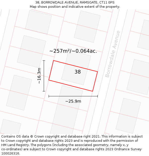 38, BORROWDALE AVENUE, RAMSGATE, CT11 0PS: Plot and title map