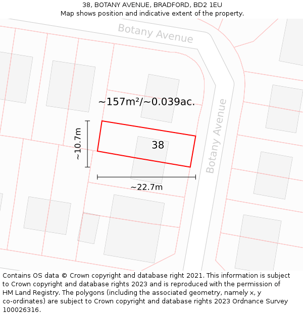 38, BOTANY AVENUE, BRADFORD, BD2 1EU: Plot and title map