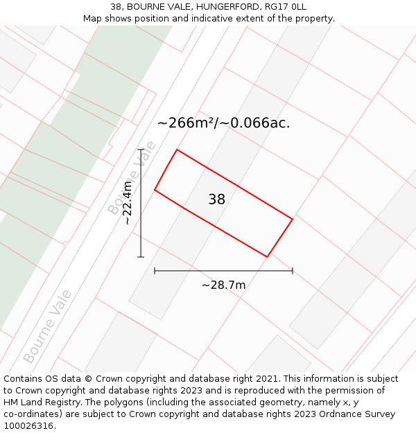38, BOURNE VALE, HUNGERFORD, RG17 0LL: Plot and title map