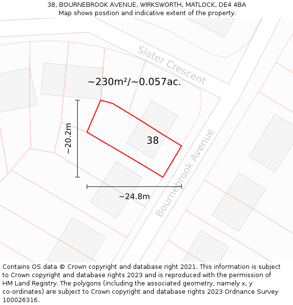 38, BOURNEBROOK AVENUE, WIRKSWORTH, MATLOCK, DE4 4BA: Plot and title map