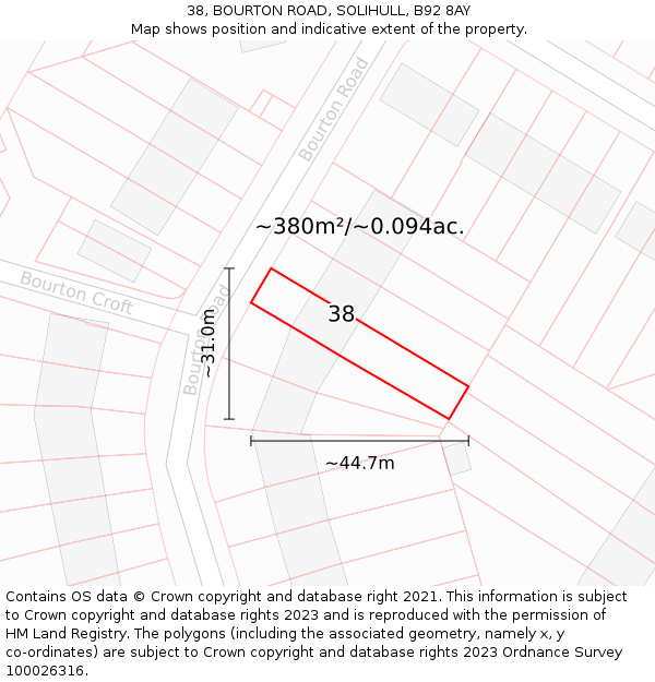 38, BOURTON ROAD, SOLIHULL, B92 8AY: Plot and title map
