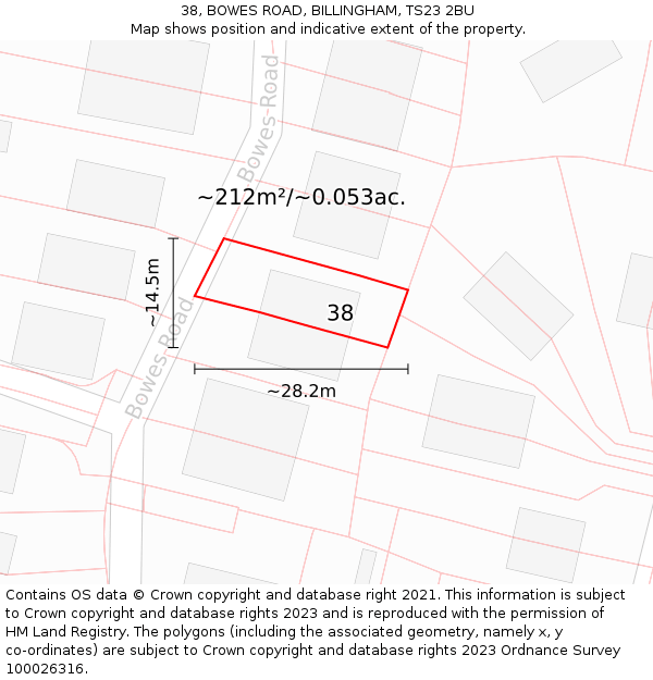 38, BOWES ROAD, BILLINGHAM, TS23 2BU: Plot and title map