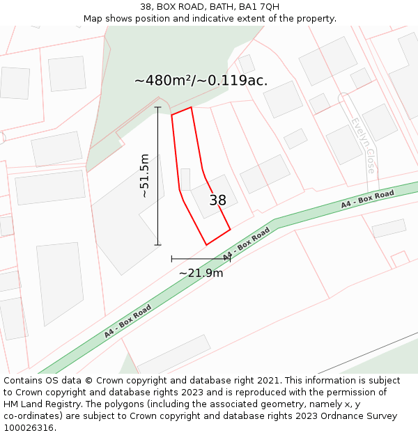 38, BOX ROAD, BATH, BA1 7QH: Plot and title map