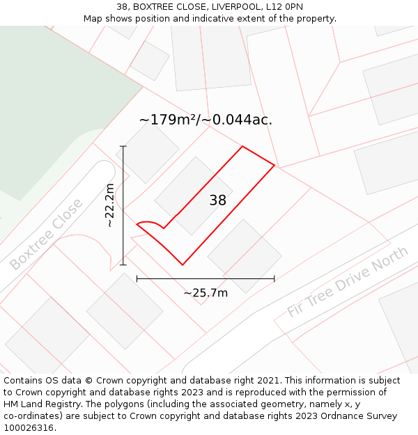38, BOXTREE CLOSE, LIVERPOOL, L12 0PN: Plot and title map