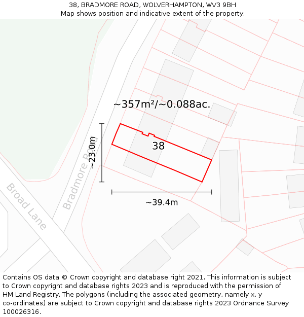 38, BRADMORE ROAD, WOLVERHAMPTON, WV3 9BH: Plot and title map