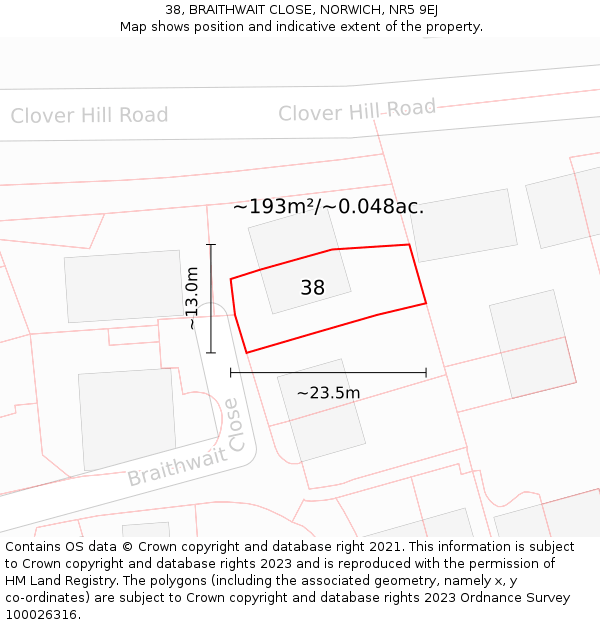 38, BRAITHWAIT CLOSE, NORWICH, NR5 9EJ: Plot and title map