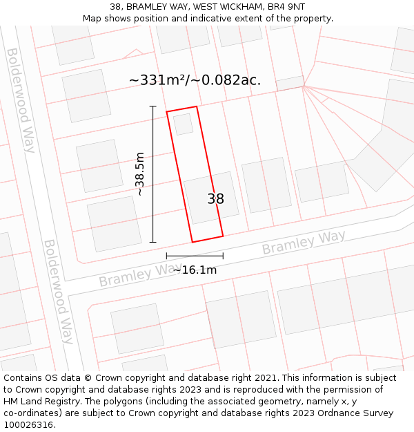 38, BRAMLEY WAY, WEST WICKHAM, BR4 9NT: Plot and title map