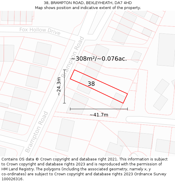 38, BRAMPTON ROAD, BEXLEYHEATH, DA7 4HD: Plot and title map