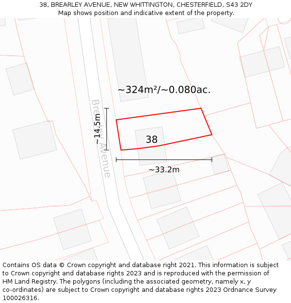 38, BREARLEY AVENUE, NEW WHITTINGTON, CHESTERFIELD, S43 2DY: Plot and title map