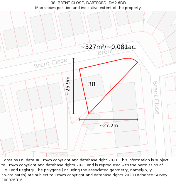 38, BRENT CLOSE, DARTFORD, DA2 6DB: Plot and title map