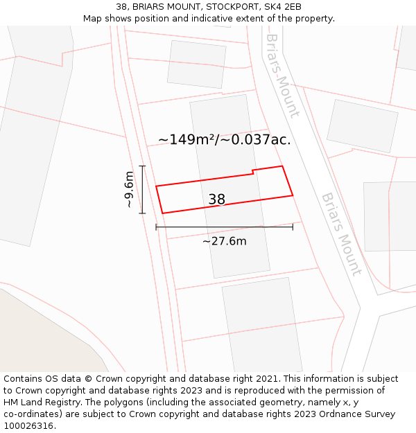 38, BRIARS MOUNT, STOCKPORT, SK4 2EB: Plot and title map