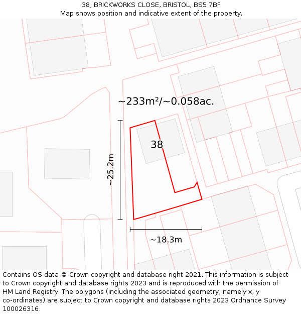 38, BRICKWORKS CLOSE, BRISTOL, BS5 7BF: Plot and title map