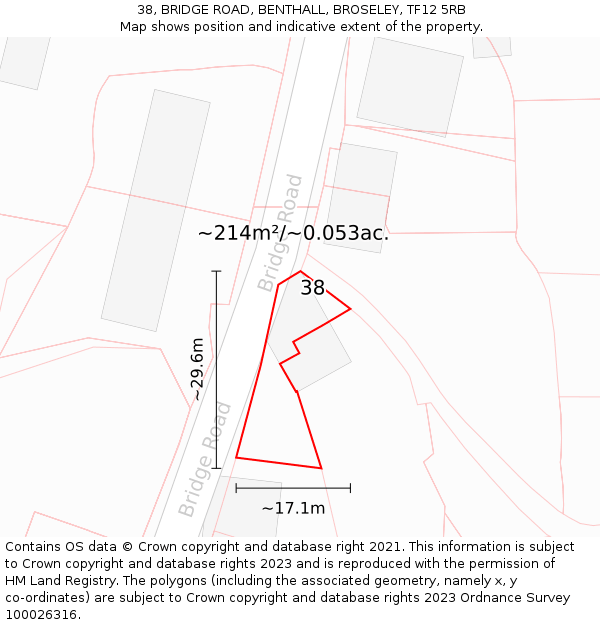 38, BRIDGE ROAD, BENTHALL, BROSELEY, TF12 5RB: Plot and title map