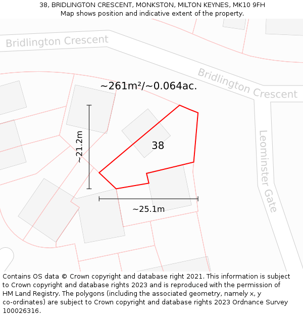 38, BRIDLINGTON CRESCENT, MONKSTON, MILTON KEYNES, MK10 9FH: Plot and title map