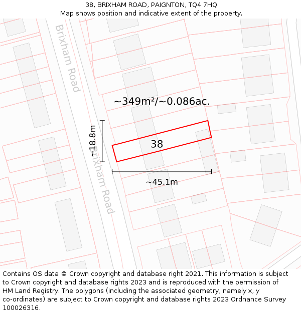 38, BRIXHAM ROAD, PAIGNTON, TQ4 7HQ: Plot and title map