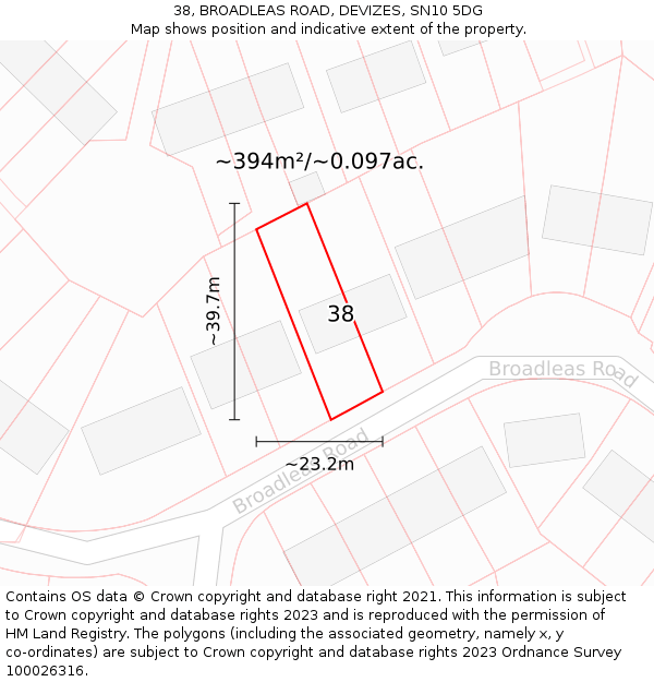 38, BROADLEAS ROAD, DEVIZES, SN10 5DG: Plot and title map
