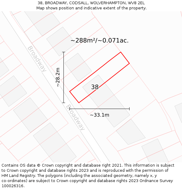 38, BROADWAY, CODSALL, WOLVERHAMPTON, WV8 2EL: Plot and title map