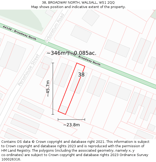 38, BROADWAY NORTH, WALSALL, WS1 2QQ: Plot and title map