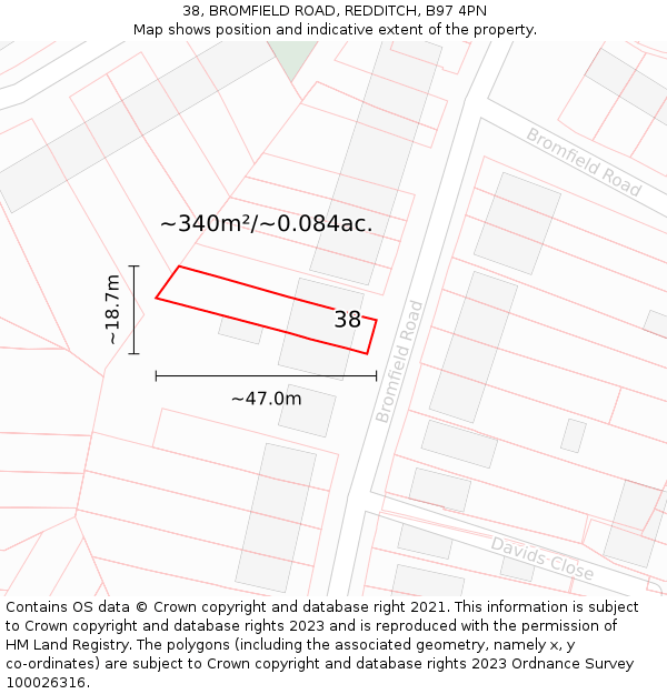 38, BROMFIELD ROAD, REDDITCH, B97 4PN: Plot and title map