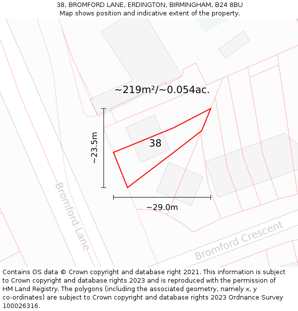 38, BROMFORD LANE, ERDINGTON, BIRMINGHAM, B24 8BU: Plot and title map