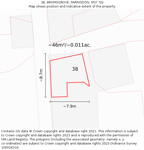 38, BROMSGROVE, FARINGDON, SN7 7JQ: Plot and title map