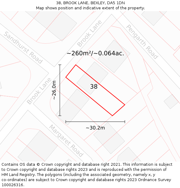 38, BROOK LANE, BEXLEY, DA5 1DN: Plot and title map