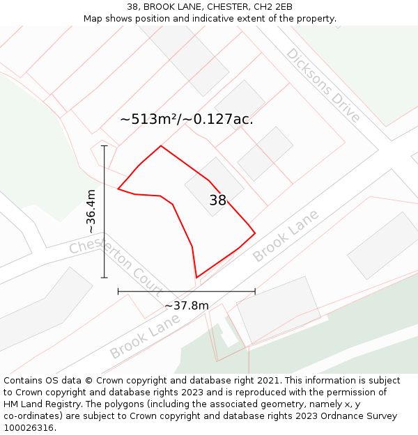 38, BROOK LANE, CHESTER, CH2 2EB: Plot and title map