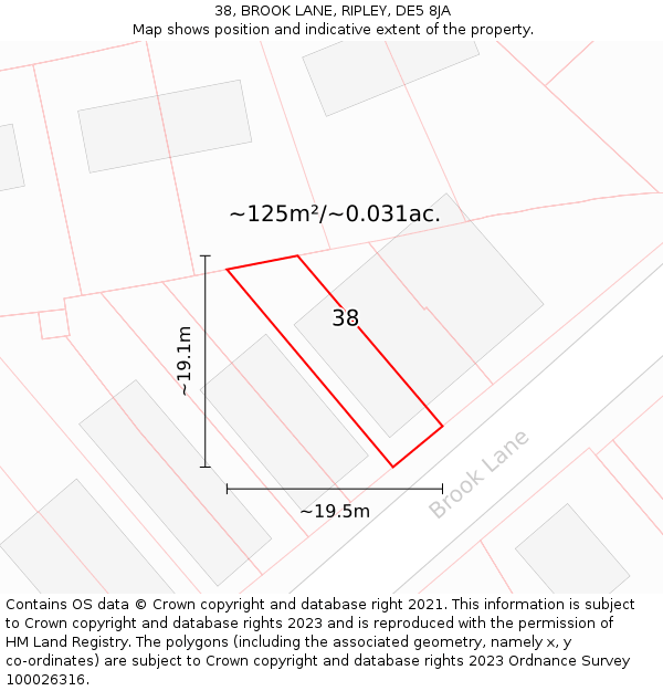 38, BROOK LANE, RIPLEY, DE5 8JA: Plot and title map