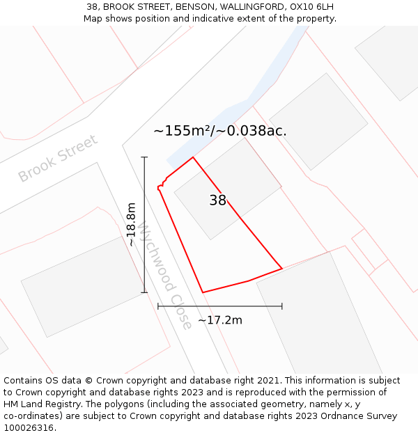 38, BROOK STREET, BENSON, WALLINGFORD, OX10 6LH: Plot and title map
