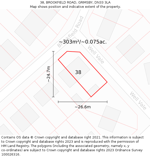 38, BROOKFIELD ROAD, GRIMSBY, DN33 3LA: Plot and title map