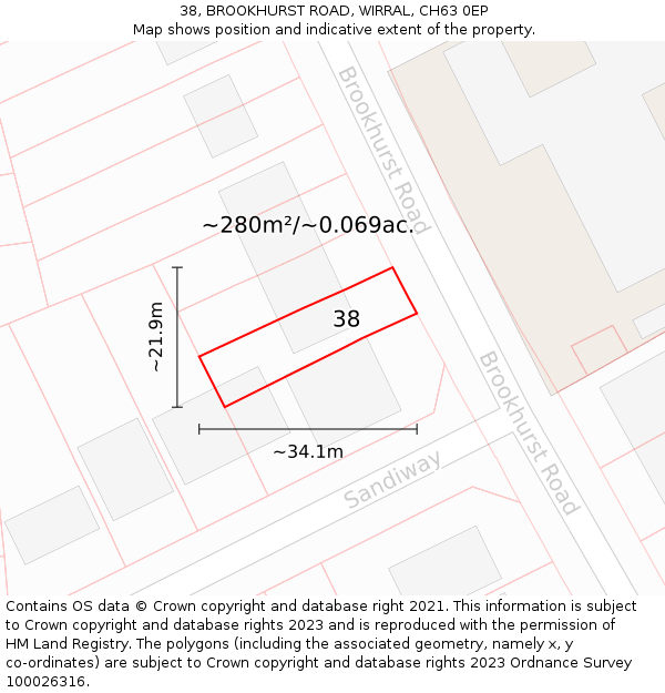 38, BROOKHURST ROAD, WIRRAL, CH63 0EP: Plot and title map