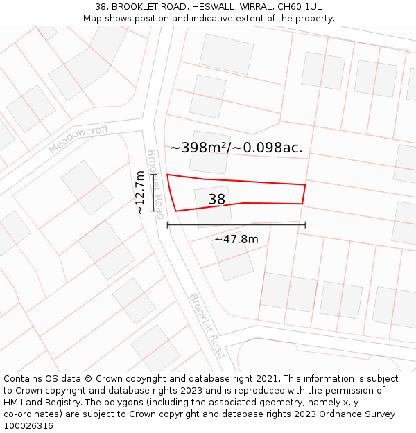 38, BROOKLET ROAD, HESWALL, WIRRAL, CH60 1UL: Plot and title map
