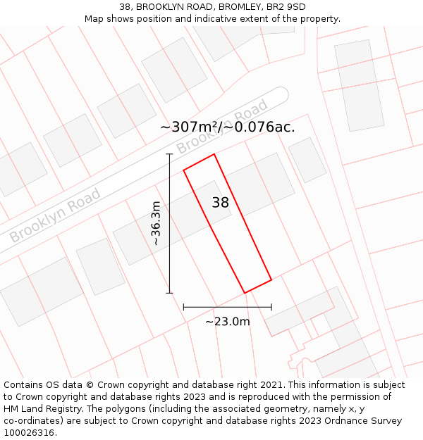 38, BROOKLYN ROAD, BROMLEY, BR2 9SD: Plot and title map