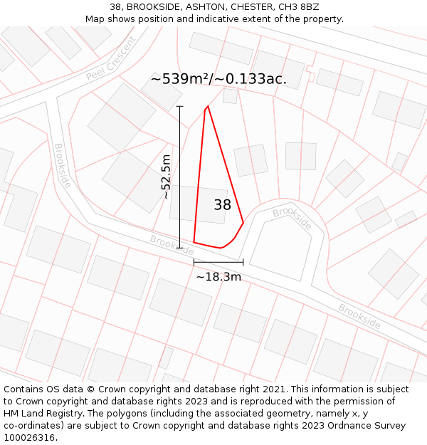 38, BROOKSIDE, ASHTON, CHESTER, CH3 8BZ: Plot and title map