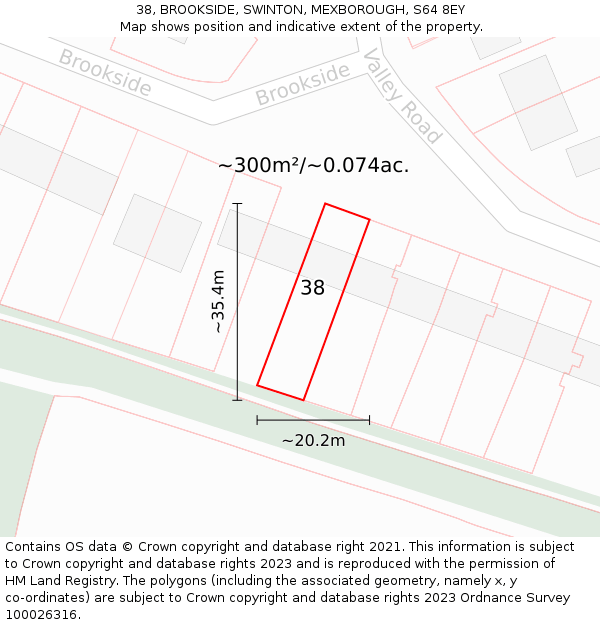 38, BROOKSIDE, SWINTON, MEXBOROUGH, S64 8EY: Plot and title map